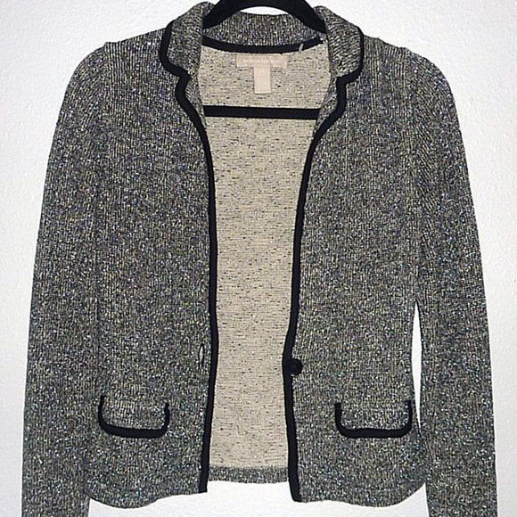 Banana Republic Sparkling Cardigan One Button Down Black/Gray Sweater Size XS - Picture 2 of 6